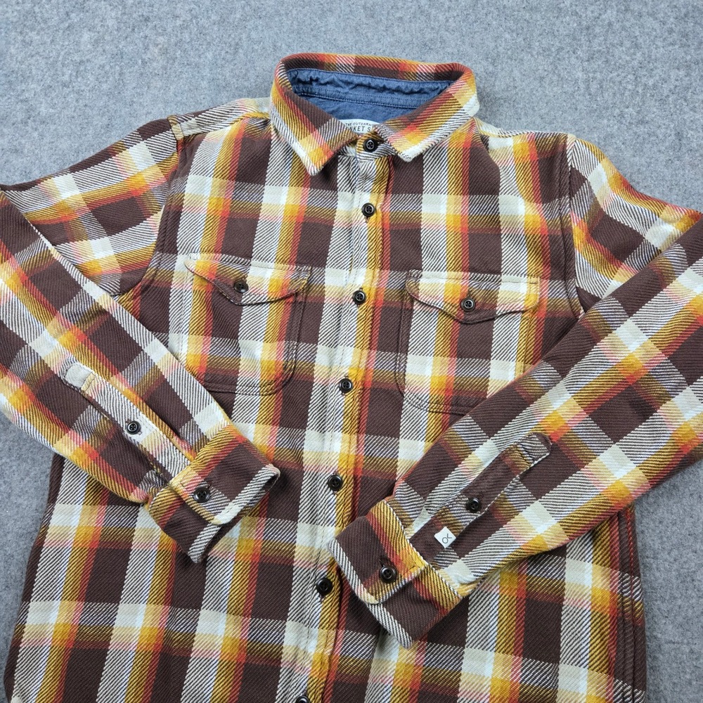 Outerknown Blanket Shirt Mens Small Brown Plaid Cotton Heavyweight Flannel